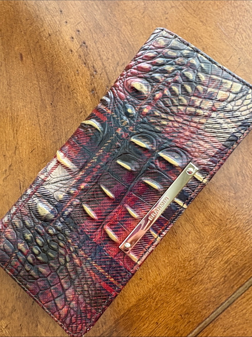Brahmin Ady Wallet Flannel Melbourne Plaid Croc Embossed Leather Bifold - Picture 3 of 16